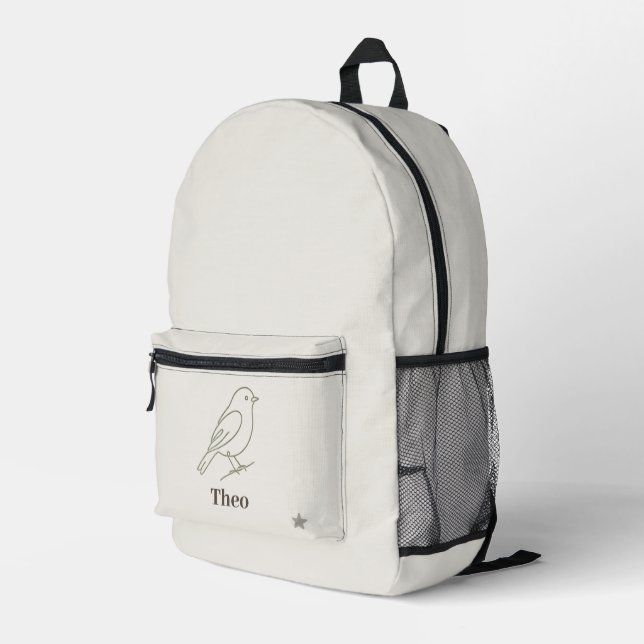Luxury Line Art Bird Kids Personalised Name Printed Backpack (Back Corner Right)