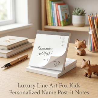 Luxury Line Art Fox Kids Personalised Name 3"x3" Post-it Notes