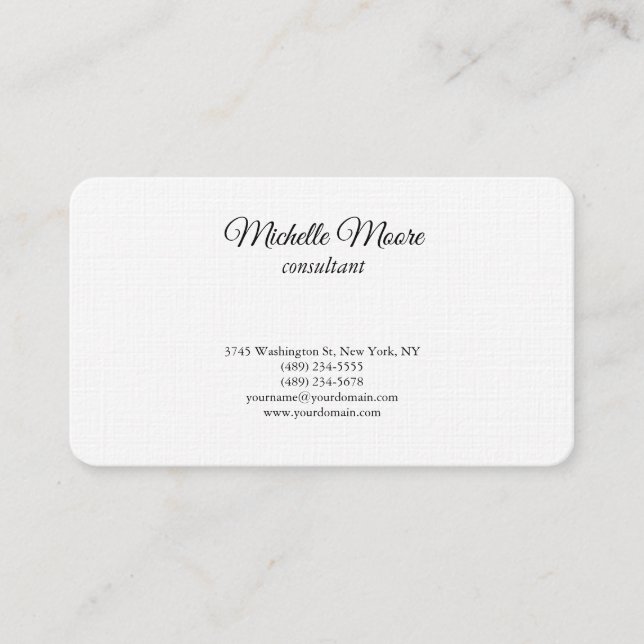 Luxury Linen Black & White Plain Classical Minimal Business Card (Front)