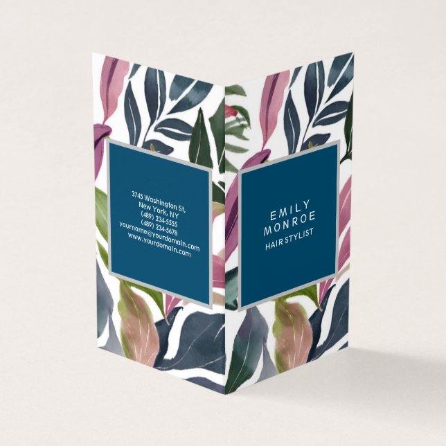 Luxury Linen Plain Modern Minimalist Floral Business Card (Outside)