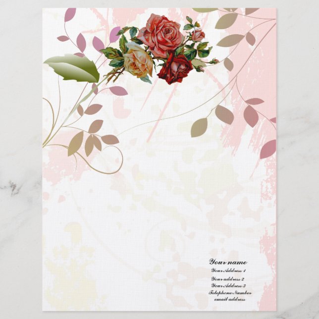 Luxury linen Rose  flourish floral Thank you Paper Custom Letterhead (Front)