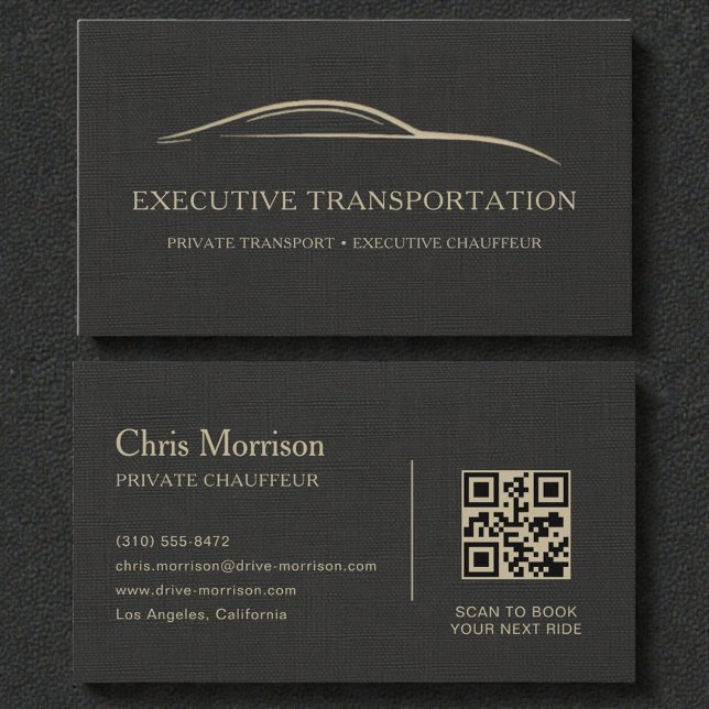Luxury Linen Transport Car QR Code Black & Gold Business Card (Creator Uploaded)