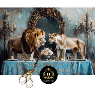 Luxury Lion Couple Blue Floral Wedding Table Tissue Paper