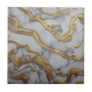 Luxury Liquid Gold & White Marble Design Tile
