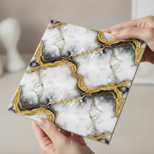 Luxury Liquid Gold White Marble Elegant Tile (Creator Uploaded)