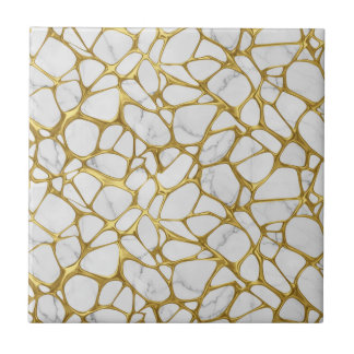Luxury Liquid Gold White Marble Pattern Tile