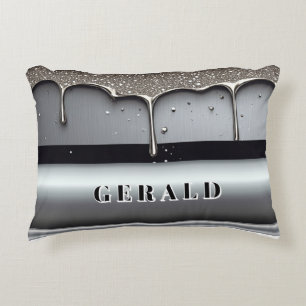 Luxury Liquid Metal Custom Name Sleek Chrome Drip Decorative Cushion