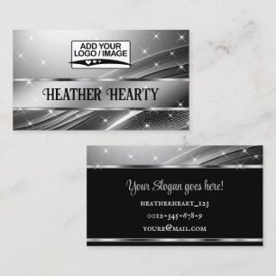 Luxury Liquid Silver Grey Steel Shimmer with Logo Business Card