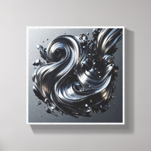 Luxury Liquid Silver Wave - 3D Metallic Fluid Abst Canvas Print