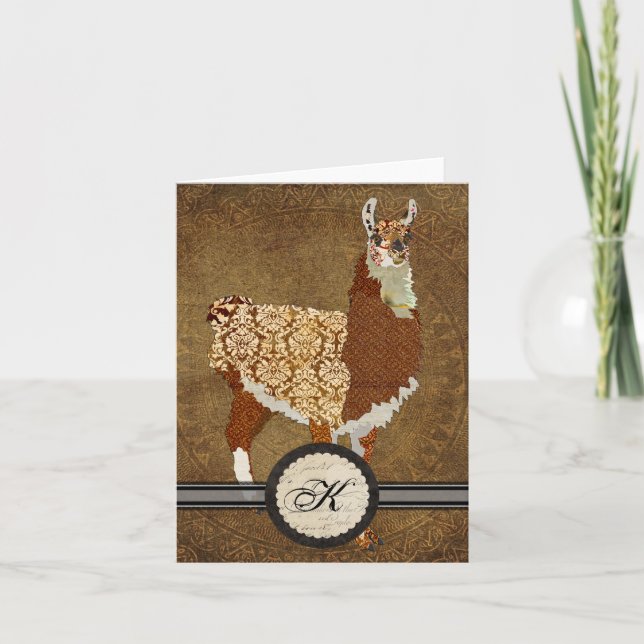Luxury Llama Monogram Notecard (Front)