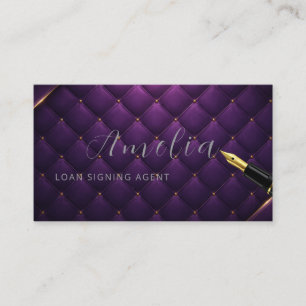 Luxury Loan Signing Agent Purple Quilted Business  Card