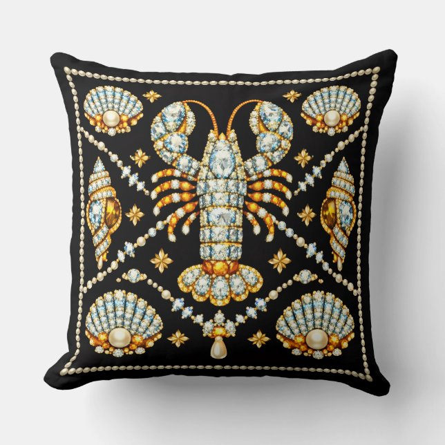 Luxury Lobster Bejewelled Patterned Design Diamond Cushion (Front)