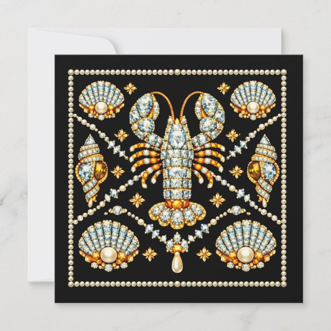 Luxury Lobster Bejewelled Patterned Design Diamond Invitation (Front)