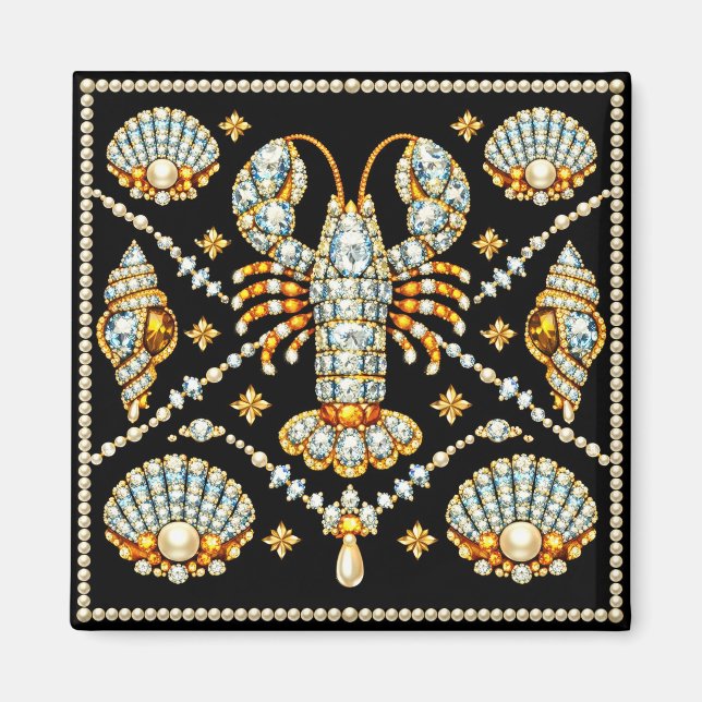 Luxury Lobster Bejewelled Patterned Design Diamond Magnet (Front)