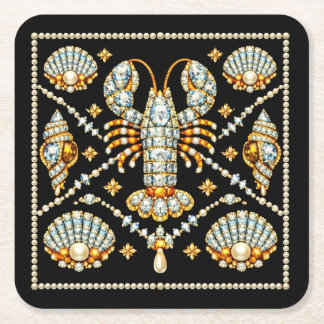 Luxury Lobster Bejewelled Patterned Design Diamond Square Paper Coaster