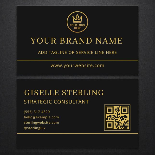 Luxury Logo Black Gold QR Code Business Card (Creator Uploaded)