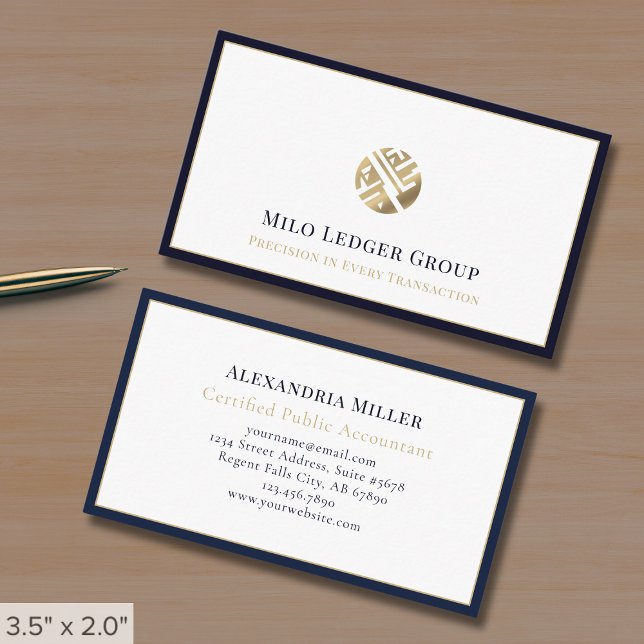 Luxury Logo Navy Blue Border Business Card (Creator Uploaded)