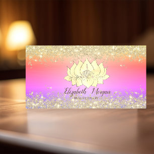 Luxury Lotus Flower Gold Glitter Dust Ombre Business Card