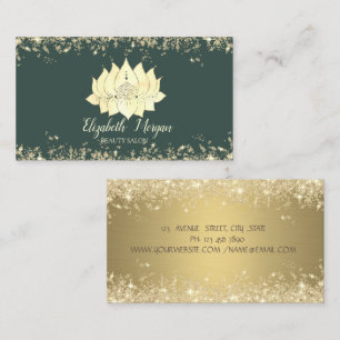 Luxury Lotus Flower Gold Glitter Dust Sage Green Business Card