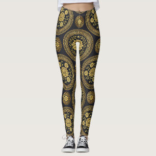 Luxury Lotus Mandala Gold Emblem Leggings