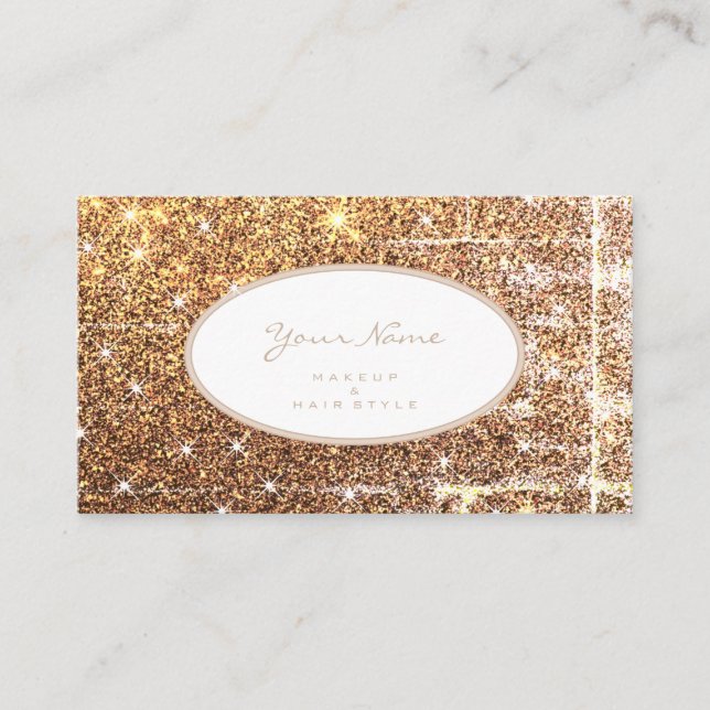 Luxury Luminous Golden Glitter Makeup and Hair Business Card (Front)