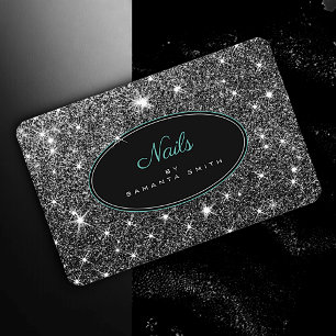 Luxury Luminous Silver Glitter Stars Elegant Nails Business Card