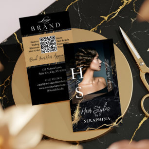 Luxury Luxury Hair Stylist Salon Black Gold Agate Business Card