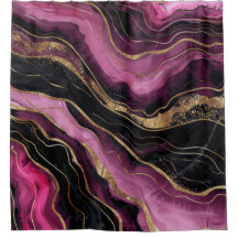 Luxury Magenta Black Agate Gold Glitter Waves