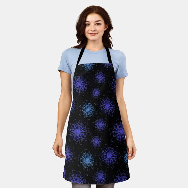 Luxury Magic Blue Purple Floral Black Abstract Art Apron (Worn)