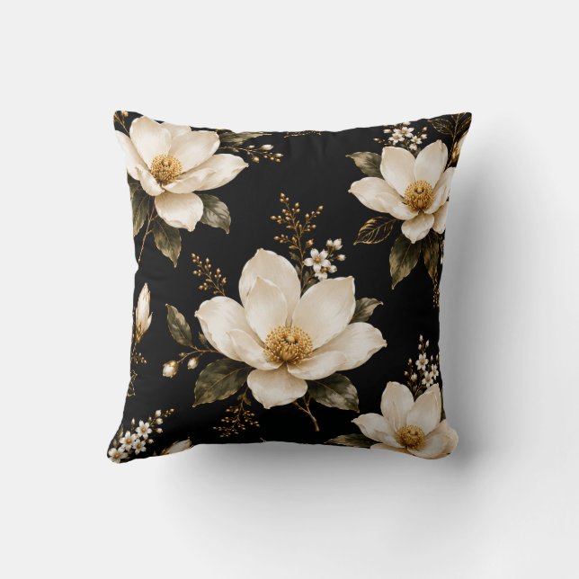 Luxury Magnolia Floral Seamless Pattern Artwork Cushion (Back)