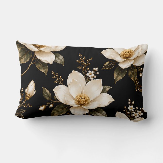 Luxury Magnolia Floral Seamless Pattern Artwork Lumbar Cushion (Back)