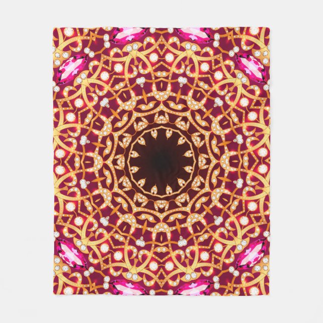Luxury mandala brooch jewellery seamless pattern fleece blanket (Front)