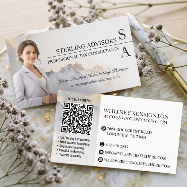 Luxury Marble Agate Accountant Tax Consultant QR Business Card (Luxury Marble Agate Accountant Tax Consultant QR Business Card)