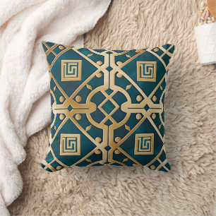 Luxury Marble Art Deco Greek Key Sea Green Gold Cushion