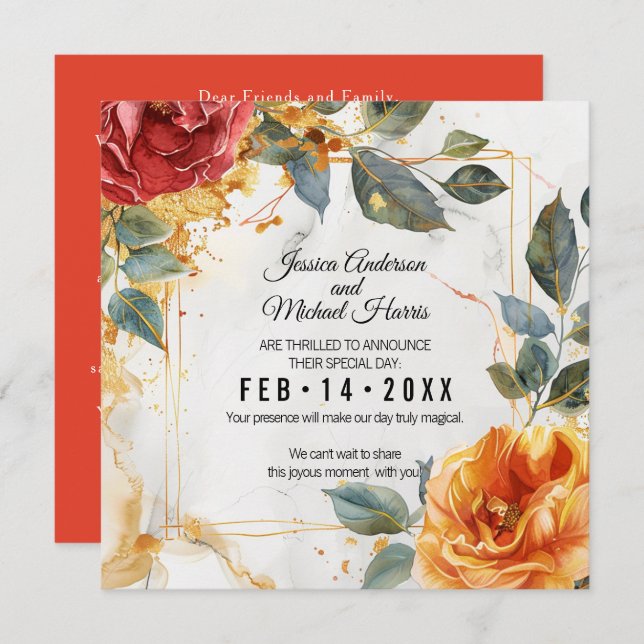 Luxury Marble Dreams: Orange Rose Elegance  Save The Date (Front/Back)