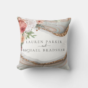 Luxury Marble Floral Glitter Wedding Photo Cushion