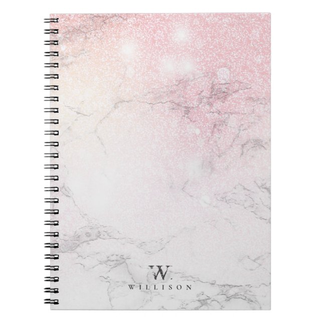 Luxury Marble Glitter monogram Notebook (Front)