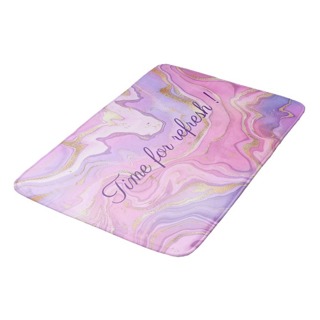 Luxury Marble Glitter Pink Purple Gold Bath Mat (Angled)