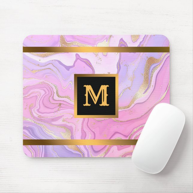 Luxury Marble Glitter Pink Purple Gold Mouse Pad (With Mouse)