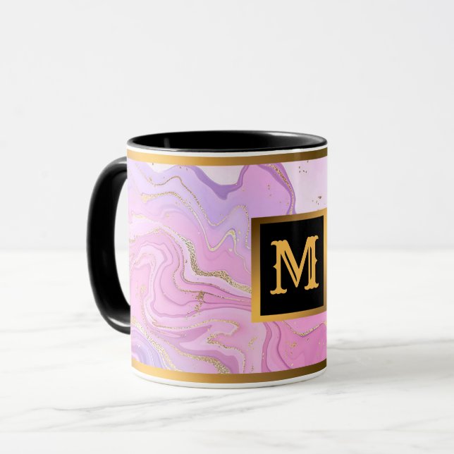 Luxury Marble Glitter Pink Purple Gold Mug (Front Left)