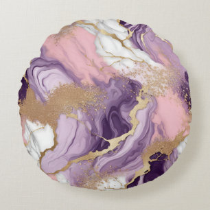 Luxury Marble Glitter Pink Purple Gold Round Cushion