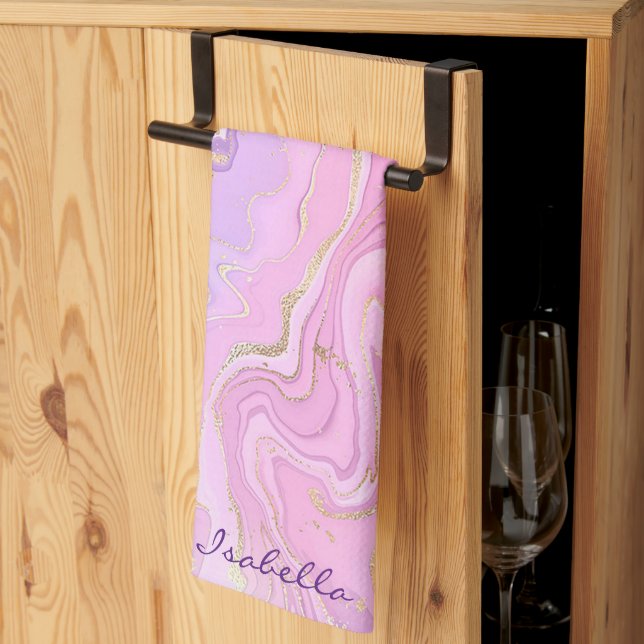 Luxury Marble Glitter Pink Purple Gold Tea Towel (Thirds Fold)