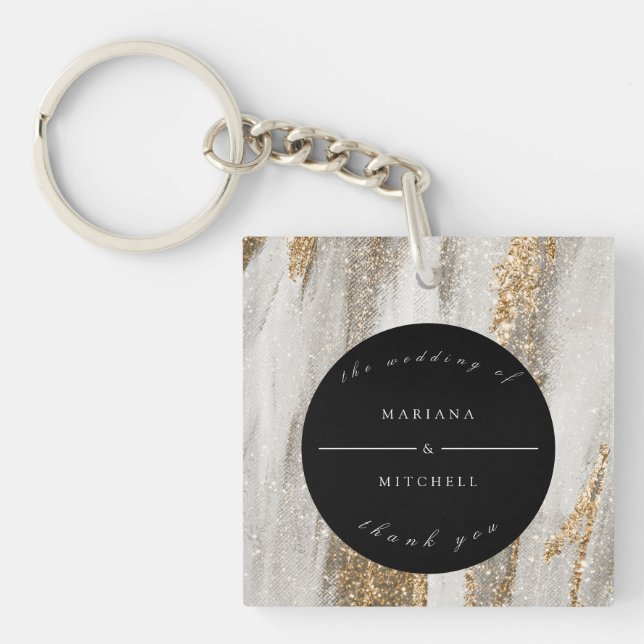 Luxury Marble Glitter Strokes white and grey Key Ring (Front)