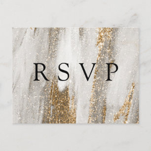Luxury Marble Gold Glitter Wedding RSVP Postcard