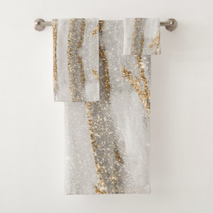 Luxury Marble Gold Strokes white and grey    Bath Towel Set
