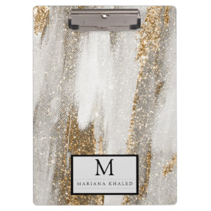 Luxury Marble Gold Strokes white and grey    Clipboard