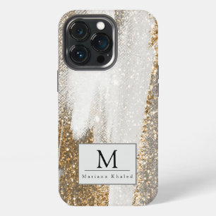 Luxury Marble Gold Strokes white and grey iPhone 13 Pro Case