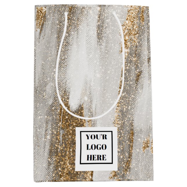 Luxury Marble Gold Strokes white and grey    Medium Gift Bag (Front)