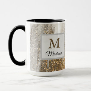 Luxury Marble Gold Strokes white and grey      Mug
