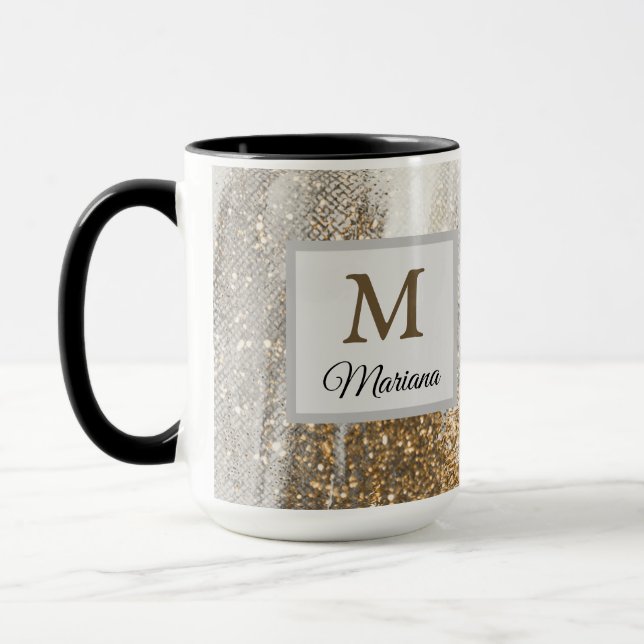 Luxury Marble Gold Strokes white and grey      Mug (Left)